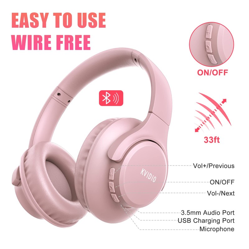 KVIDIO Bluetooth Headphones Over Ear, 65 Hours Playtime Wireless Headphones