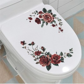 Hikosiya Wall Sticker Flower Hydrangea Summer Flower Roses Butterfly Interior Furniture Appliances Hide Scratches Sticker Toilet Bowl Seal Nordic Modern Art Cute Toilet Wallpaper Sticker Stylish Bathroom Toilet Sticker DIY Wallpaper Removable PVC Material Living Waterproof Room Decor Pink Blue Red Green Purple Red Wall Decor (Rose, 11.4 x 11.4 inches (29 x 29 cm)