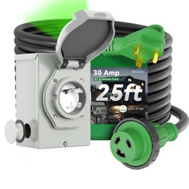 Pre-Drilled 30 Amp Generator Inlet Box and 30 Amp RV Extension Cord 25FT Waterproof Combo Kit, NEMA TT-30P to L5-30R Power Extension Cord with NEMA L5-30P Generator Inlet, ETL Listed