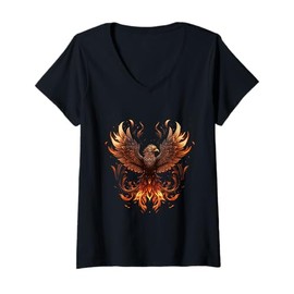 Womens Fire Phoenix Bird Phoenix Reborn Firebird Phoenix V-Neck T-Shirt
