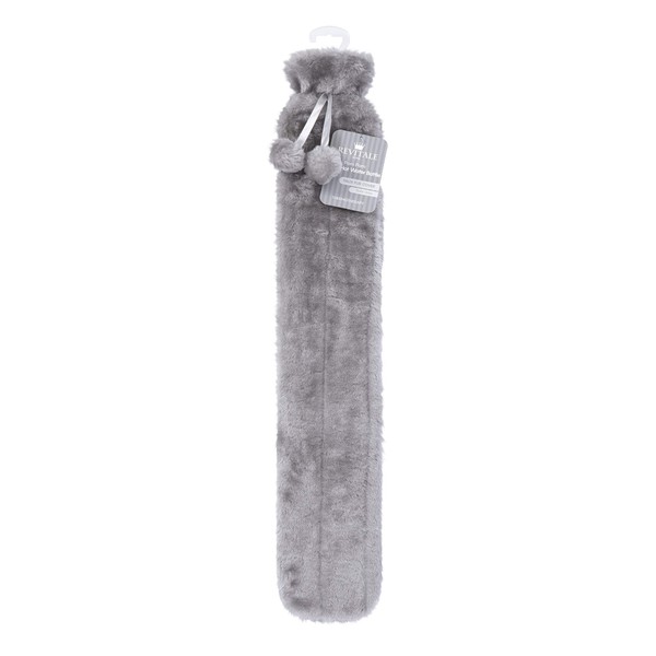 Revitale Extra Long Hot Water Bottle Pom Pom Soft Fur Cover - 72cm / 2L (Slate Grey)