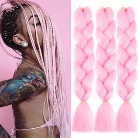 3packs/lot 24inch Synthetic Braiding Hair Ombre African Crochet Braids Hair Extensions Soft Yaki Jumbo Hair Braid (Pink)