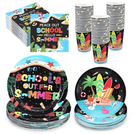 Teenyyou 200 Pcs School's out for The Summer Party Supplies Hello Summer Decorations 2026 Plates Cup Napkins Set End of The School Year Tableware Serve 50 Guest for Preschool Graduation Party Supplies