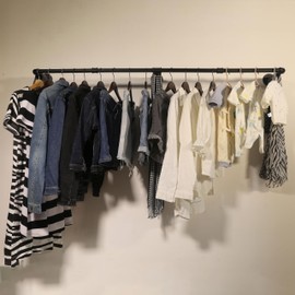 WEBI Clothing Rack Wall Mount,65" Industrial Pipe Clothes Rack for Hanging,Heavy Duty Iron Garment Bar,Retail Display Clothes Rod for Closet,Laundry Room,Black