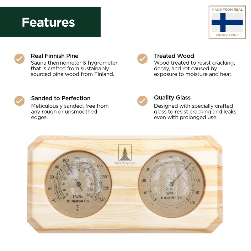 Northwood Sauna - Sauna Thermometer and Hygrometer 2 in 1