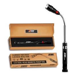 EWK Dual-Head Magnetic Pick Up Tool with 15 Lumen LED, 360° Swivel Extendable Flashlight with Magnet Holds Up to 4 lbs