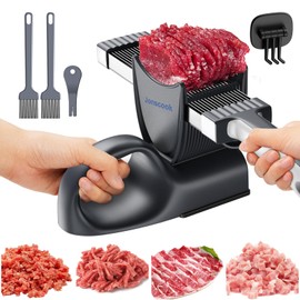 Manual Meat Slicer for Fresh Raw Meat (with Steady Grip), Meal Prep, Adjustable Thickness 2mm or 4mm, 17 Blades get 18 Meat Slices, Meat Cleavers can be Sliced, Striped, Diced -Black