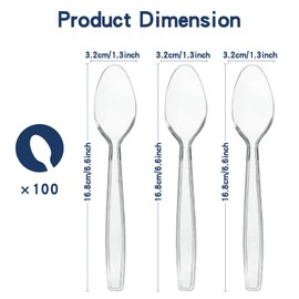100 Pcs Clear Plastic Silverware Extra Heavy Duty, 100 Count Spoons Disposable Plastic Utensils Set Plastic Cutlery Set BPA-Free Heat Resistant Plasticware Silverware for Everyday Party