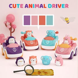 Marstone Toys for 1+ Year Old Girl, 4 Pack Animal Cartoon Push Cars Educational Toys for Toddlers 1-3 Years, Baby Car Toys for One Year Old Girl Birthday Gift,Baby Toys 12-18 Months