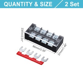 sourcing map 2 Pcs Dual Row Terminal Block, 600V 45A 4 Positions Screw Terminal Block with 2PCS Pre-Insulated Barrier Strips for Power System, Home Appliances