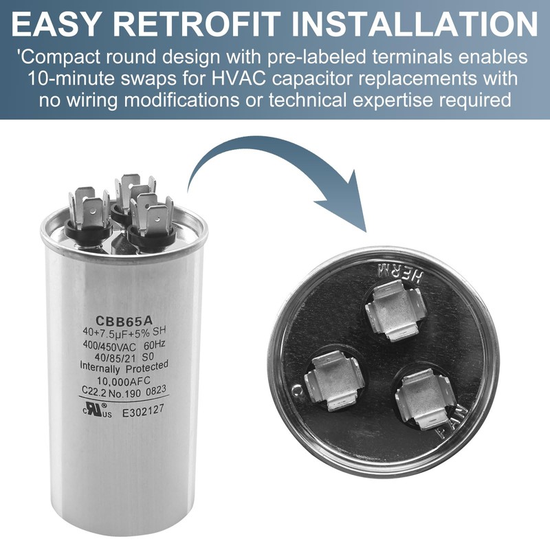 40+7.5 uF 40/7.5 MFD 440 VAC Dual Run Round Start