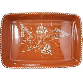 Vintage Portuguese Traditional Clay Terracotta Pottery Roaster Cazuela Made In Portugal (N.4 17 3/4 x 12 x 3 3/8" Inches)