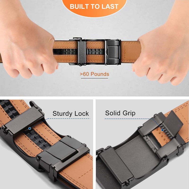 SENDEFN Men's Leather Belt, Ratchet Automatic Buckle for Men, Business