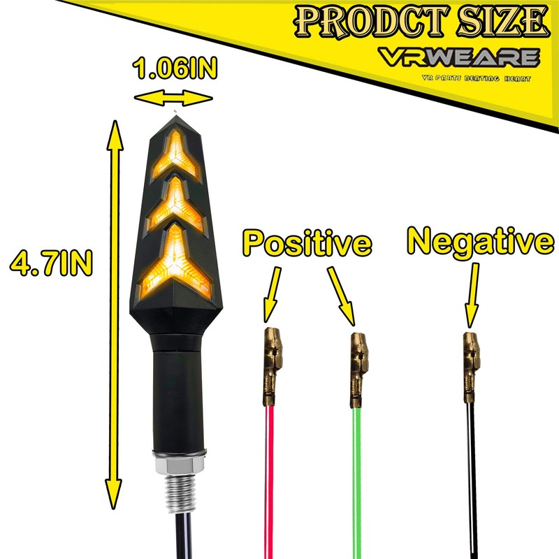 4PCS Universal Motorcycle Turn Signals LED 12V 3 Wire Flowing
