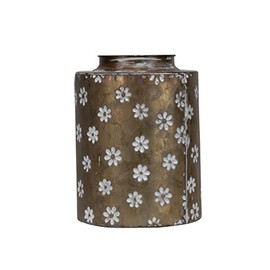 Foreside Home and Garden Brass Medium Rustic Whitewashed Floral Galvanized Metal Decorative Vase, 28