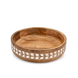 BHAVATU Fruit Bowl Mango Wood Kitchen Counter & Dining Table Centerpiece, for Food, Salad, Bread or Home Decor (10" x 10" x 2.5")