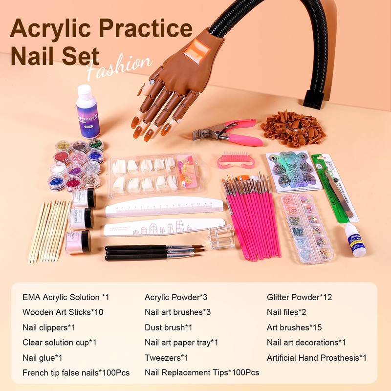 Pratice Hand for Acrylic Nails, Acrylic Nail Kit, Liquid Monomer