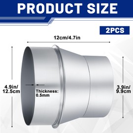 Hicarer 2 Pcs Duct Reducer 5 to 4 Inch Round Ducting Connector Duct Adapter Air Ducting Reducer Increaser Air Reducer Galvanized Steel Air Adapter for Bathroom Kitchen Inline Ventilation