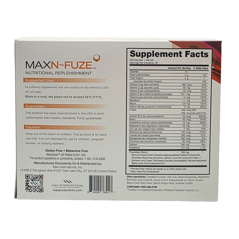 Max N-Fuze, Nutritional Replenishment, 30 Packets (0.24 Ounce), 30 Servings