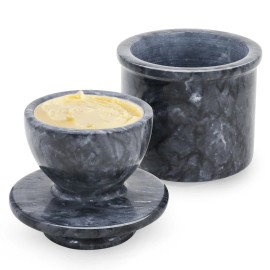CE Compass Marble Butter Crock with Lid- for Kitchen and Home Decor, Black