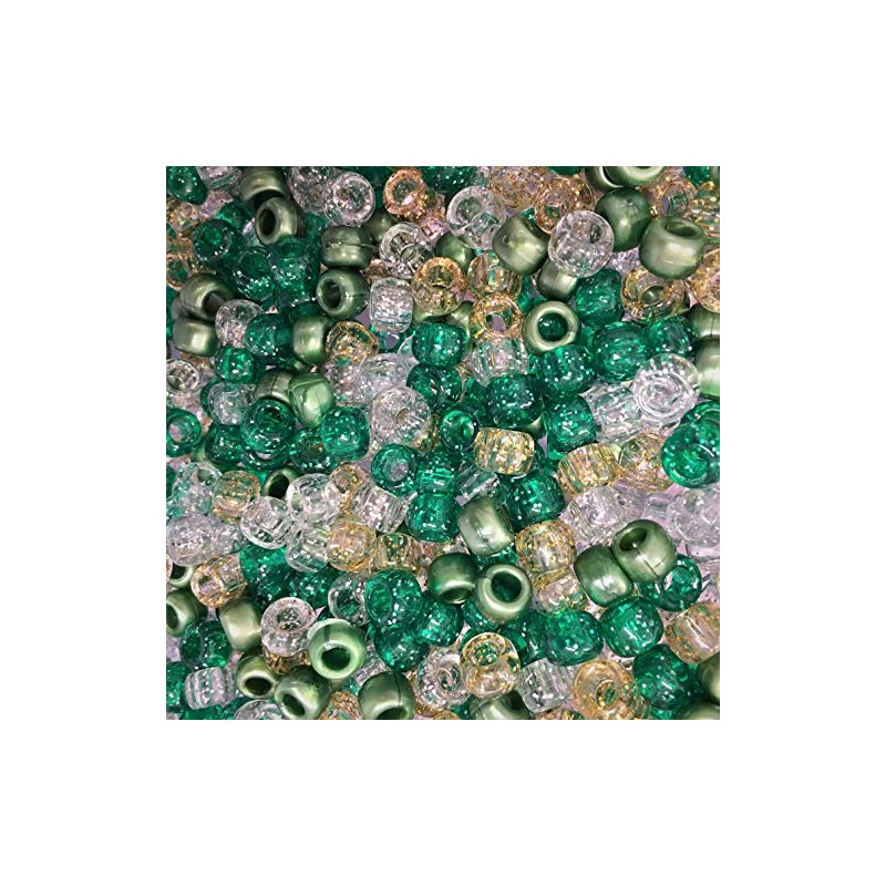 100 x Pony Beads 9x6mm Green Glitter Sparkle Mix -