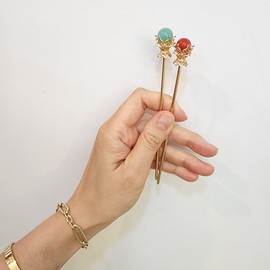 Red and Green Gemstone Hanbok Hairpin Accessory Hairpin Red 2ea
