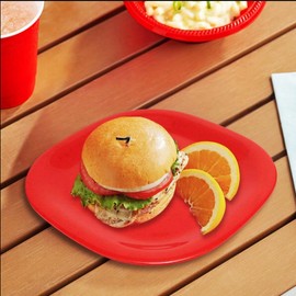 TrueCraftware- 8-1/4" x 8-1/4" Round Square Plate Passion Red Color Melamine- Dinner Plates Reusable Plate Dinner Dishes Plates Perfect for Dinner Dishes Dishwasher Safe Break-Resistant