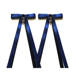 (Onoderaya/Penguin Land) [Hair Clip | Left & Right Set] Two-color Semi-Long Ribbon, Lolita, Yume Cute, Gothic Lolita, Hair Clip, Hairpin, Hair Accessory, Wedding, Cosplay (Black x Blue)