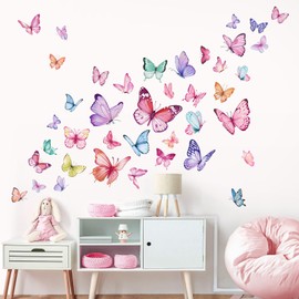 wondever wondever Watercolor Butterfly Wall Decals for Girls Room Colorful Butterflies Peel and Stick Wall Art Stickers Decor Bedroom Baby Nursery
