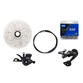 JGbike Compatible 10 Speed MTB 4pc groupset for Shimano Deore M6000 M4100: Right Shift Lever,Medium cage Rear Derailleur, HG500 11-42T Cassette or Sunrace 11-46T Cassette, KMC X10 Chain