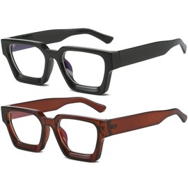 AIEYEZO anteojos cuadradas de marco grueso para mujeres y hombres, anteojos de luz azul, modernas y elegantes para computadora (negro + café)