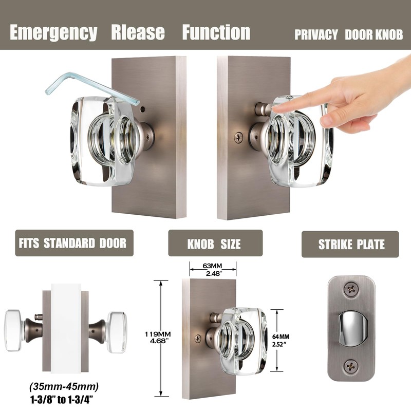 HIEMEY Glass Door Knobs Interior with Lock, Crystal Modern Privacy