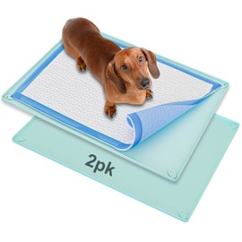Skywin Pee Pad Holder for 30 x 23 Inches Training Pads - 2 Pack Silicone Wee Wee Pad Holder, No Spill and Leaks Puppy Pad Holder Easy to Clean and Store Dog Pad Holder (Turquoise)