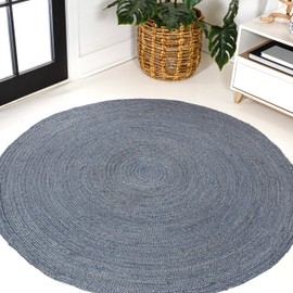 JONATHAN Y RNF116C-5R Zara Braided Coastal Cottage Round Jute Area Rug, Casual, Classic, Solid, Minimalist, Traditional for Living Room, Dining Room, Bedroom, Kitchen, Blue, 5' Round