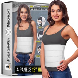 Abdominal Binder for Women & Men Post Surgery Recovery, 12 inch 4 Panel Waist Compression Band, Wrap Support for Bariatric, Belly, Stomach, Postpartum, Hernia, Latex-free. Breathable Fabric S-M