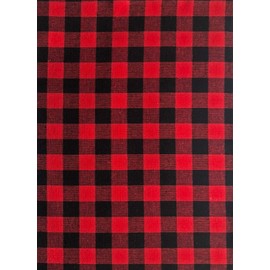 Lintex Red and Black Buffalo Holiday Cottage Check Fabric Tablecloth, 100% Cotton, Christmas Rustic Buffalo Plaid Tablecloth, 70 Inch Round