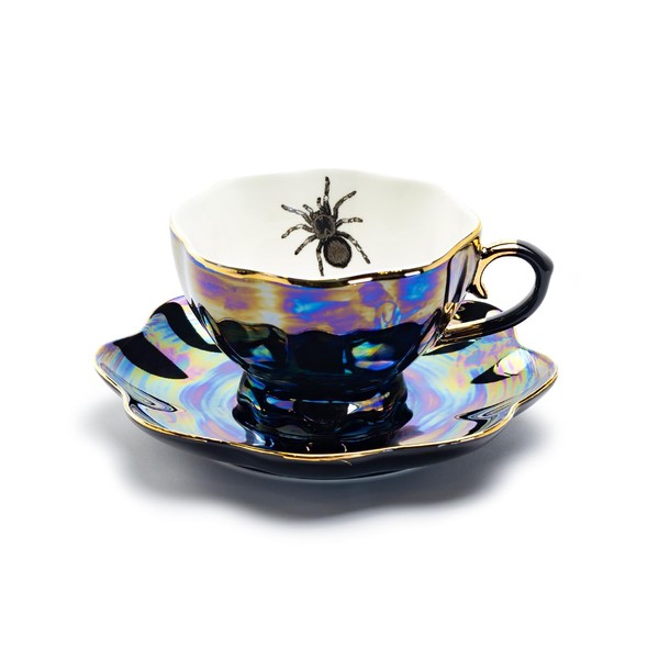 Grace Teaware Spider Black Gold Luster Tea Cup and Saucer