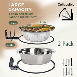 2 Pack Squirrel and Bird Feeder for Outside Tree/Fence, Removable Metal Bowl Feeder with Drainage Holes, Adding 1 for Squirrel Watering or Bird Bath/Swim, Sturdy and Easy Clean Feeders for Outdoor