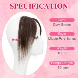 MY-LADY Human Hair Bangs Fringe Clip 100% Real Remy Side Bangs Hair Clip Human Hair Hairpiece for Women #2 Dark Brown
