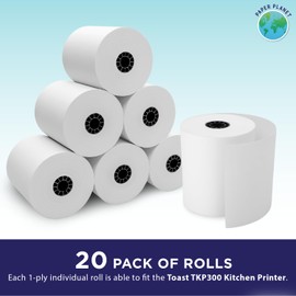 PaperPlanet Kitchen Printer Paper for Toast TKP300 Kitchen Printer by Paper Planet | Compatible with TKP300 SNBC BTP-M300 | 1-Ply Bond Paper (White) | 20 Rolls