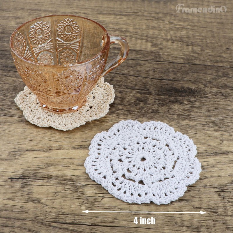 Framendino, 12 Pack 4 Inch Crochet Doilies Round Cotton Handmade