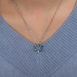 Xmsrn Vintage Snowflake Crystal Pendant Necklace Rhinestone Sapphire Snowflake Necklace Blue Sapphire Snowflake Choker Necklace Blue CZ Sapphire Choker Necklace for Women, Zinc, No Gemstone