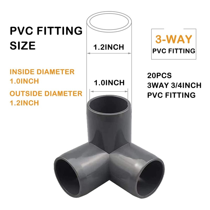 10PCS 3 Way PVC Pipe Fittings 90 Degree Elbow Corner