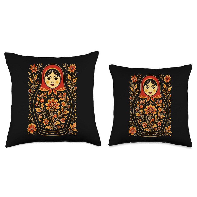 Matryoshka Doll Art Russian Nesting Wooden Stacking Set Throw Pillow