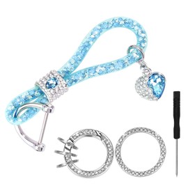 Pwsap Bling Crystal Car Key Ring with Rhinestone Ring Car Emblem Sticker, Fashionable Key Ring Heart Pendant for Women, Car Key Chain for Car Key Accessories, Blue, blue