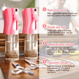 Spray Bottle, Fine Mist Spray Bottle for Hair, Ultra-Fine Continuous Spray Bottle for Skincare, Plant Care, Pet Grooming, Cleaning and Disinfection, Refillable Spray Container (1Pcs Dark Pink 6.8oz)