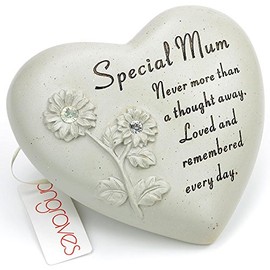 Angraves Special Mum Flower Diamante Heart Graveside Memorial Ornament Plaque With Verse