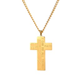 VASSAGO Basketball Cross Necklace for Boys Men Engraved I Can Do All Things Bible Verse Stainless Steel Sports Cross Necklace Gifts, Stainless Steel