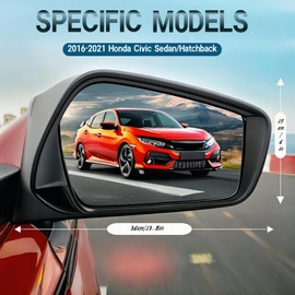 Right Passenger Side Mirror Compatible with Honda Civic 2016-2021 3-Pins Manual Folding Power Adjustment Glass Rear View Door Mirror Black