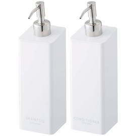 Yamazaki Magnetic Dispenser Bottle, Set of 2, Refill, 16.9 fl oz (500 ml), Per Bag, Pump, Shampoo, Conditioner, Body Soap (White [Set of 2 Shampoo & Conditioner])